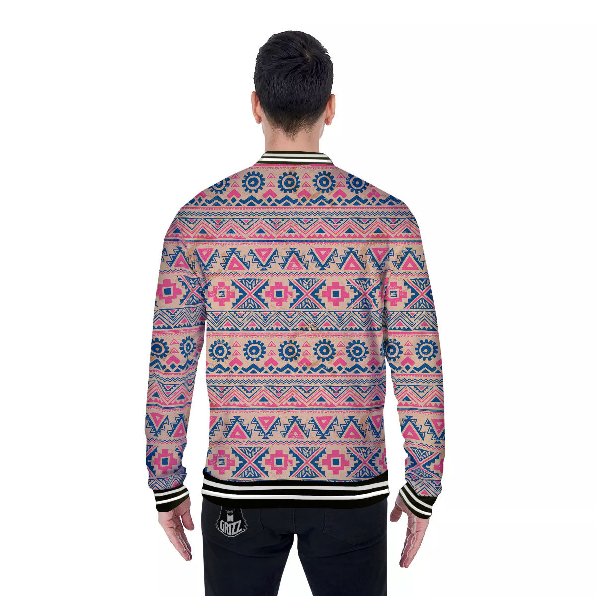 Pink Native Tribal Print Pattern Baseball Jacket-grizzshop