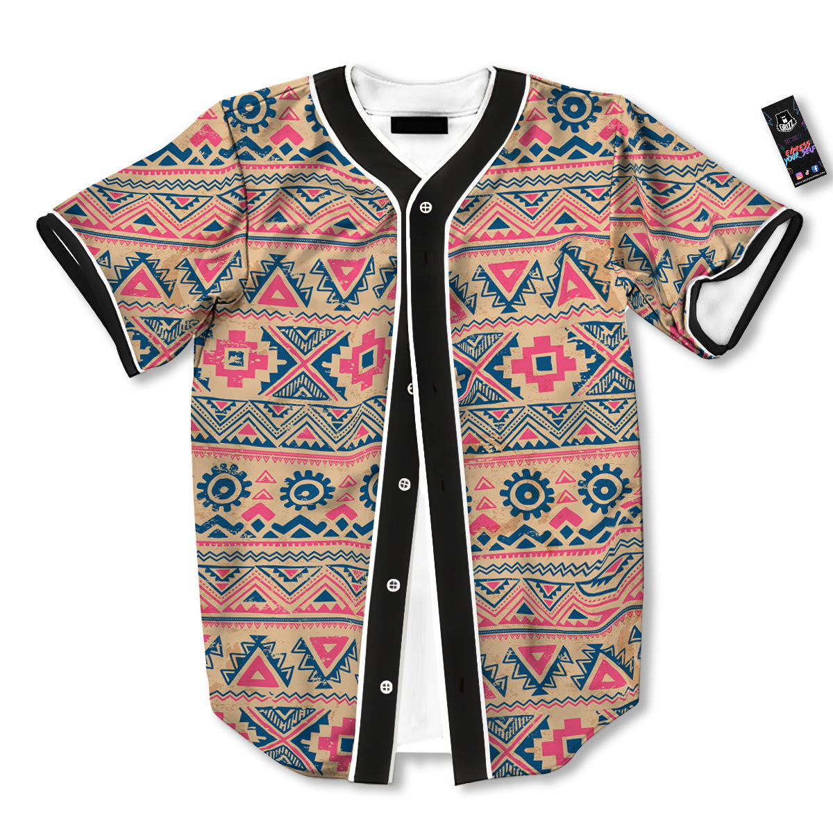 Pink Native Tribal Print Pattern Baseball Jersey-grizzshop