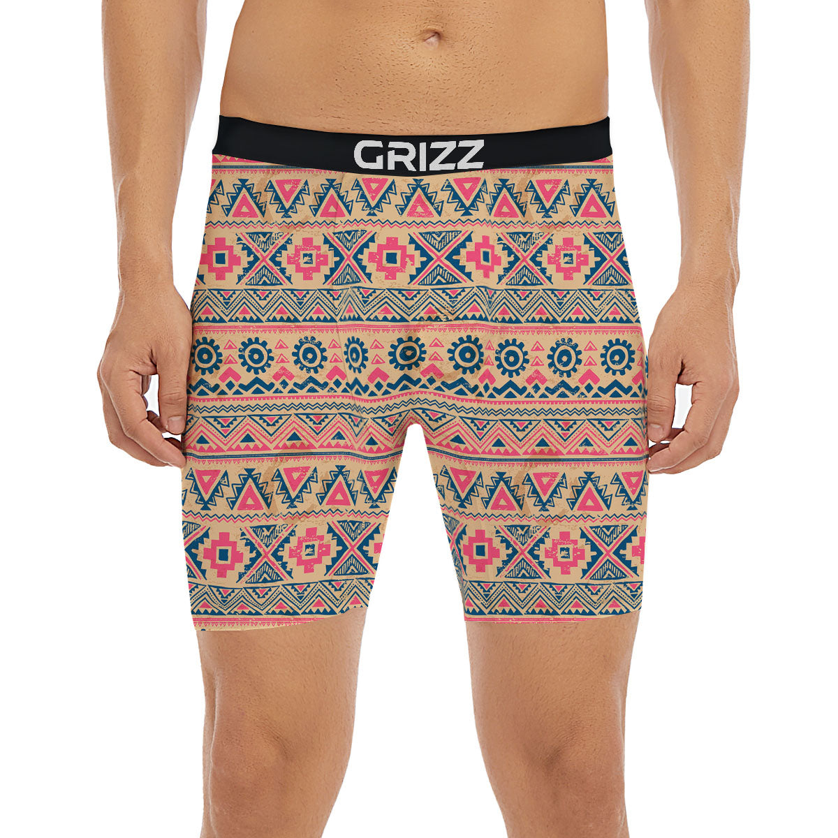 Pink Native Tribal Print Pattern Boxer Briefs-grizzshop