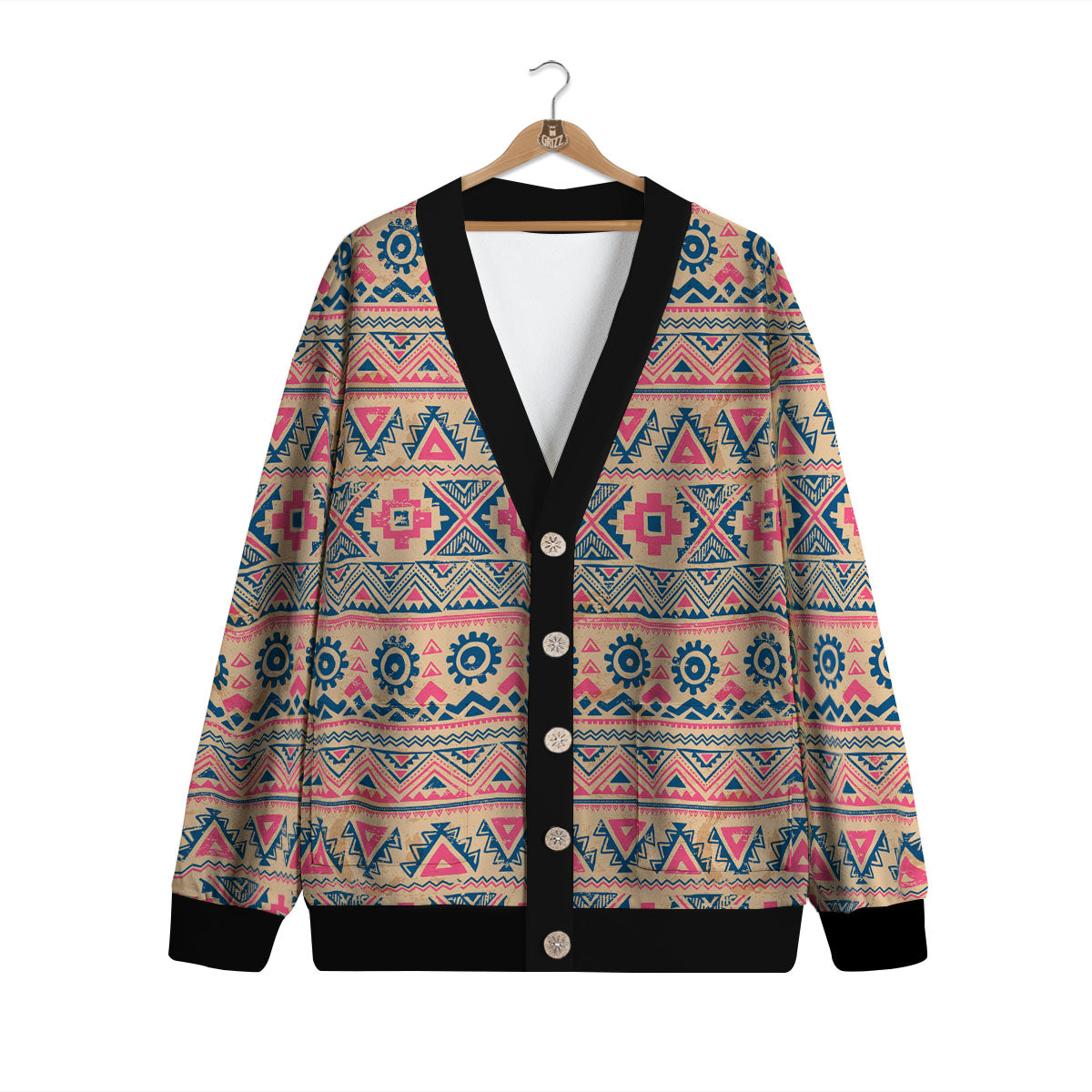 Pink Native Tribal Print Pattern Cardigan-grizzshop