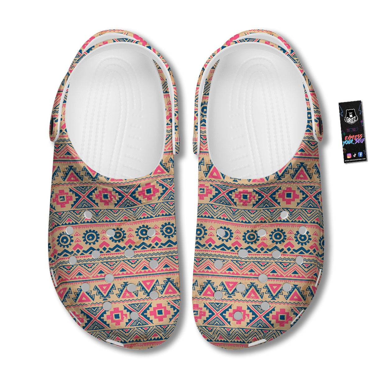 Pink Native Tribal Print Pattern Clog-grizzshop