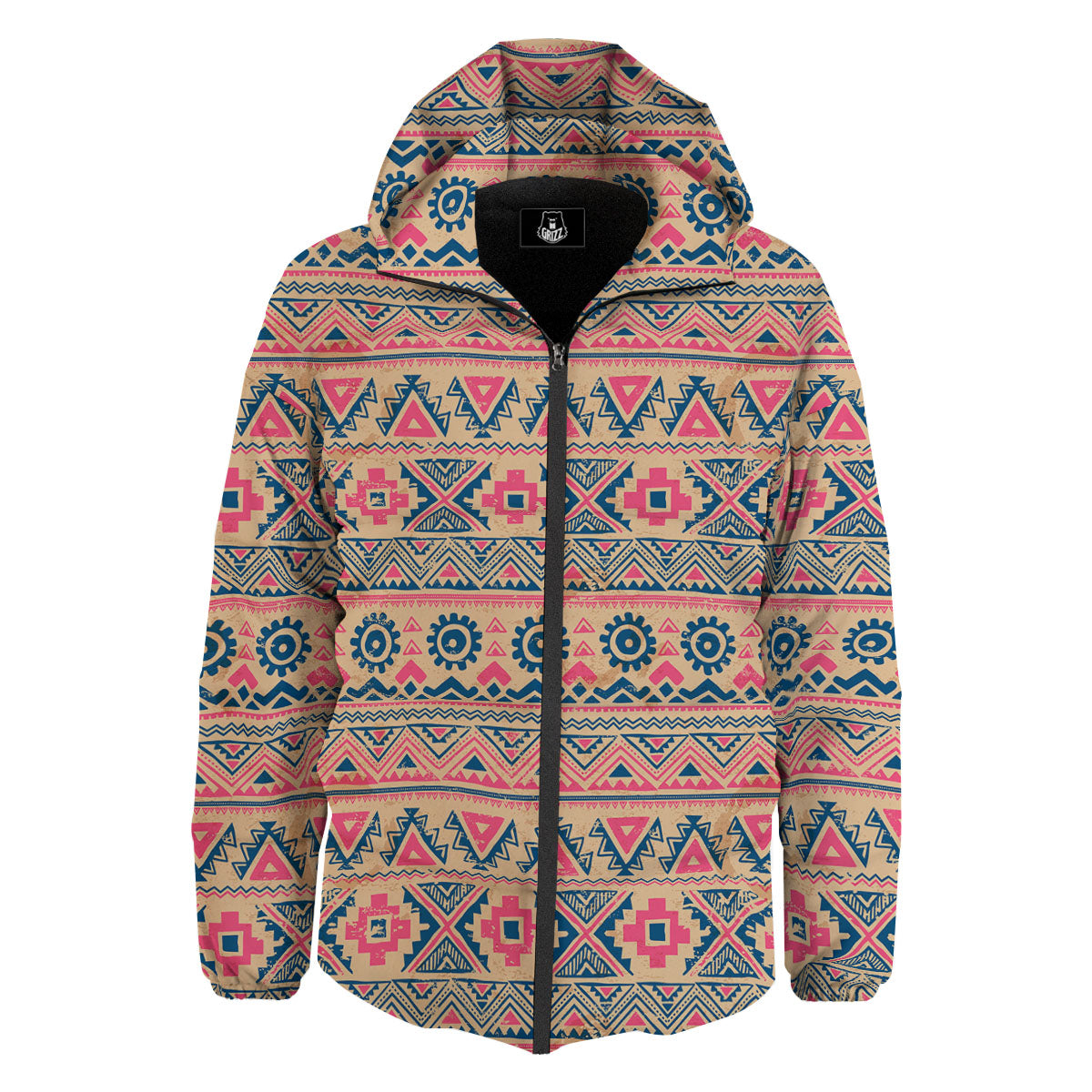 Pink Native Tribal Print Pattern Down Jacket-grizzshop