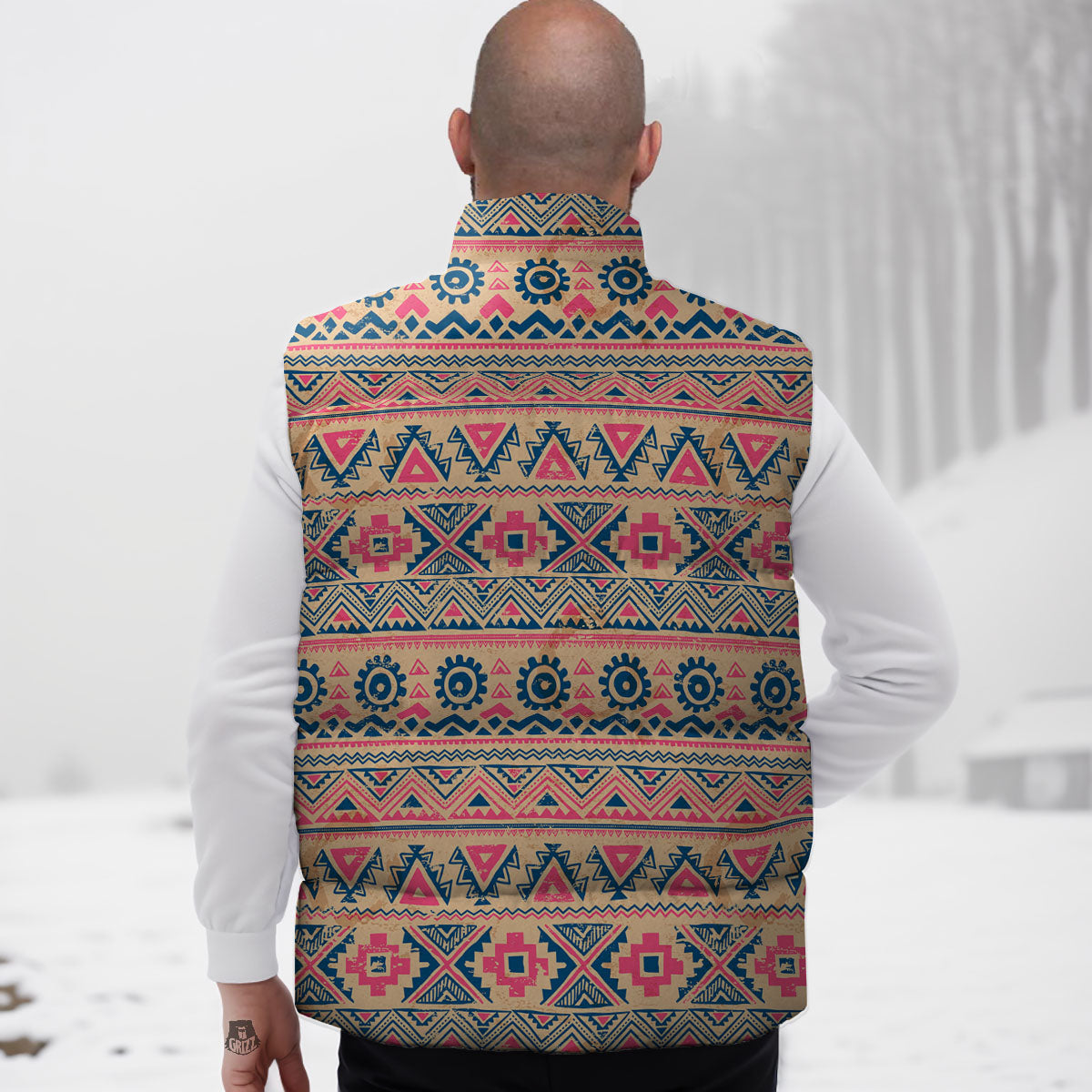 Pink Native Tribal Print Pattern Down Vest