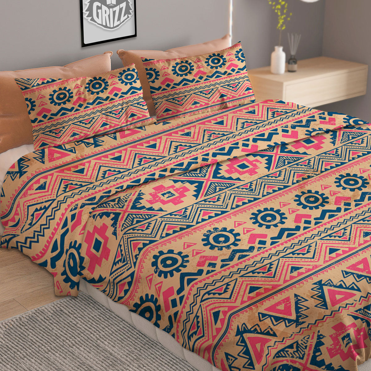 Pink Native Tribal Print Pattern Duvet Cover Bedding Set