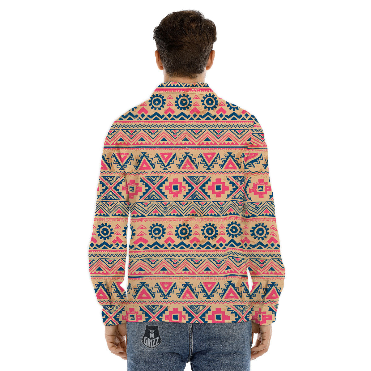 Pink Native Tribal Print Pattern Men's Dress Shirts-grizzshop
