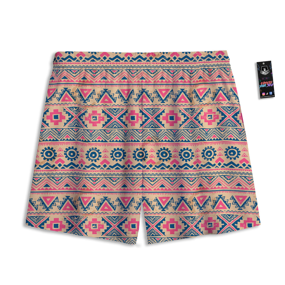 Pink Native Tribal Print Pattern Mesh Shorts