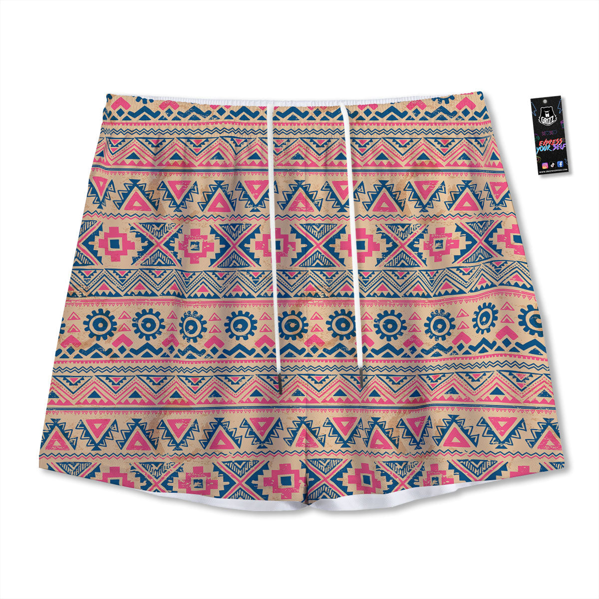 Pink Native Tribal Print Pattern Mesh Shorts