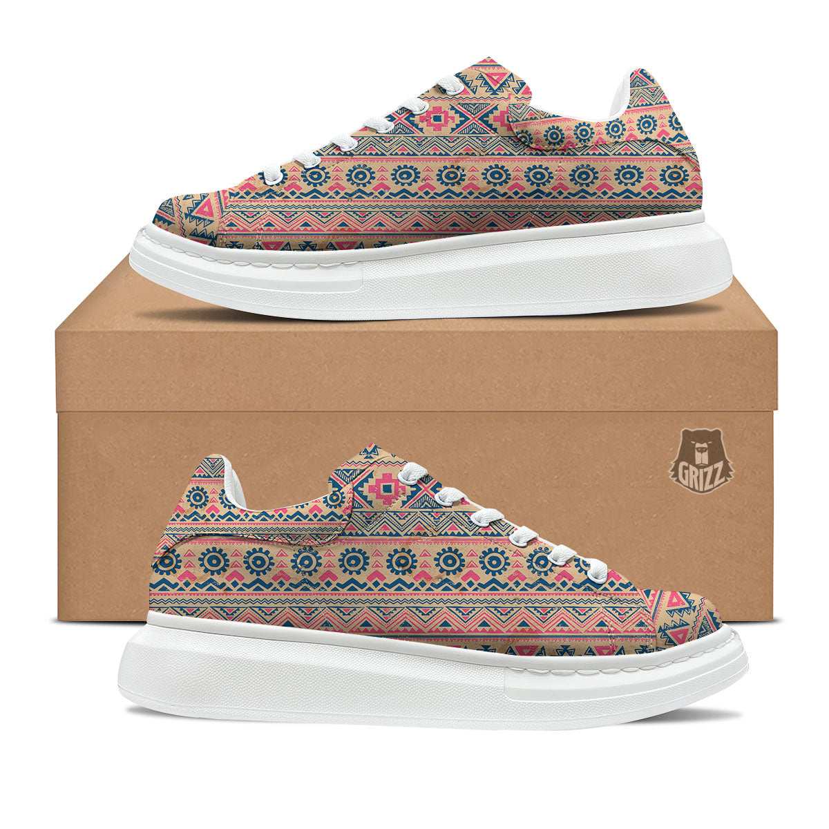 Pink Native Tribal Print Pattern Platform Shoes-grizzshop