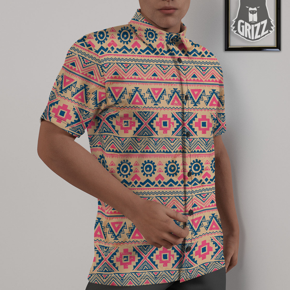 Pink Native Tribal Print Pattern Untucked Shirts-grizzshop