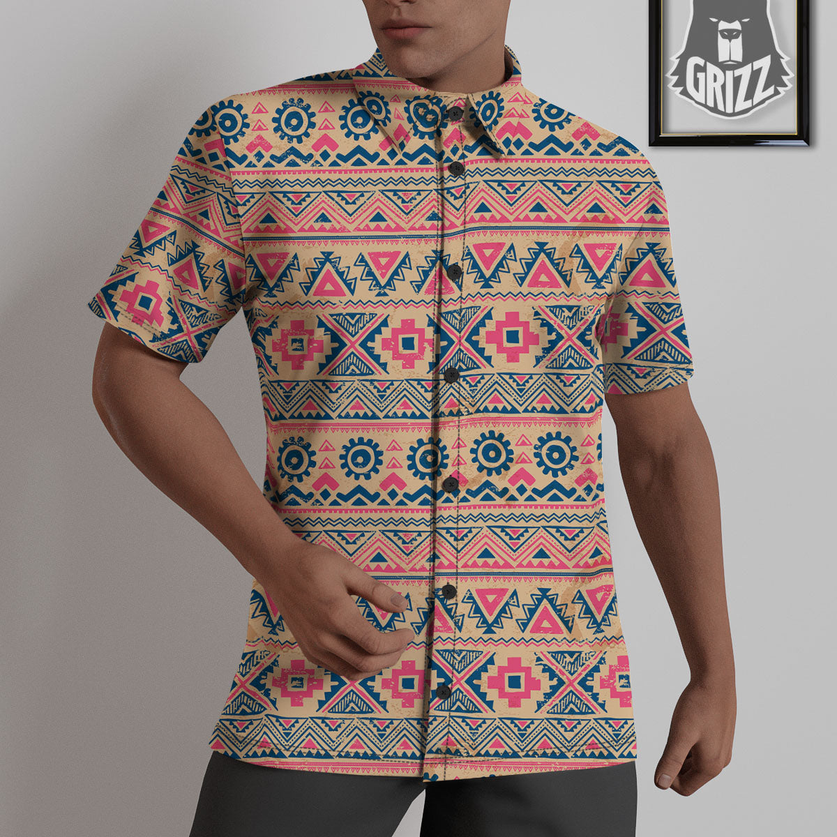 Pink Native Tribal Print Pattern Untucked Shirts-grizzshop