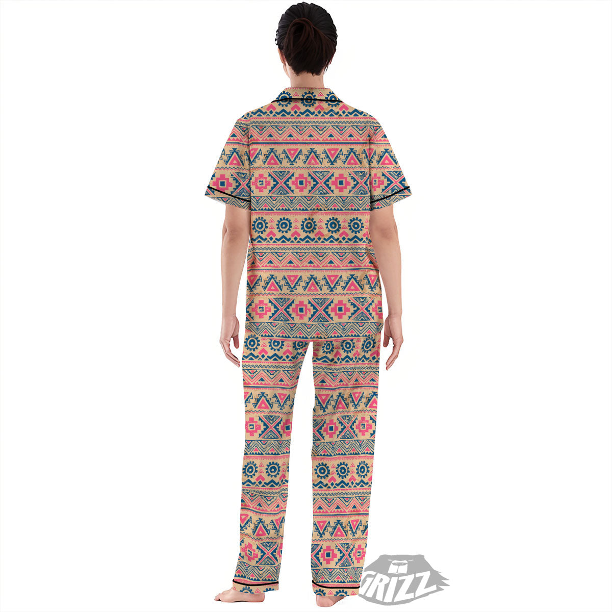 Pink Native Tribal Print Pattern Women's Pajamas Set-grizzshop