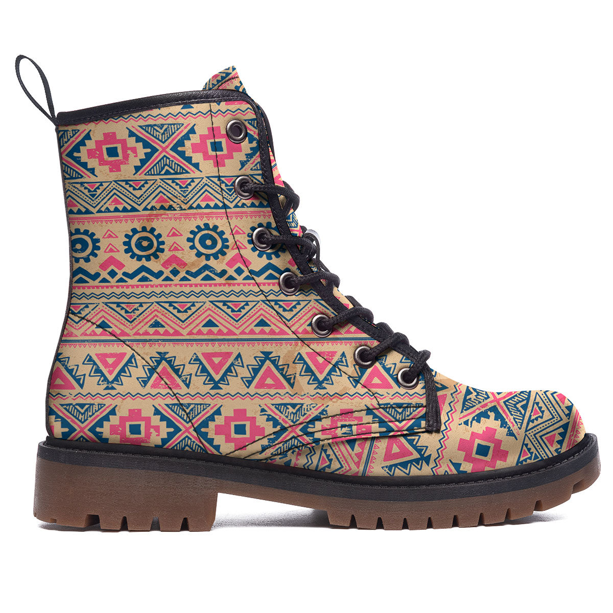 Pink Native Tribal Print Pattern Work Boots-grizzshop