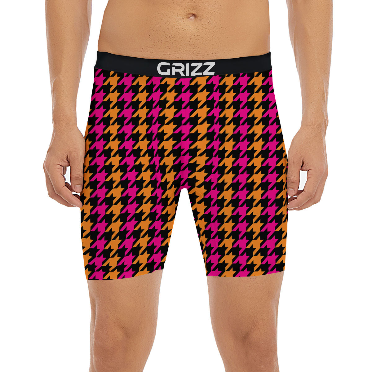 Pink Orange And Black Houndstooth Print Boxer Briefs-grizzshop