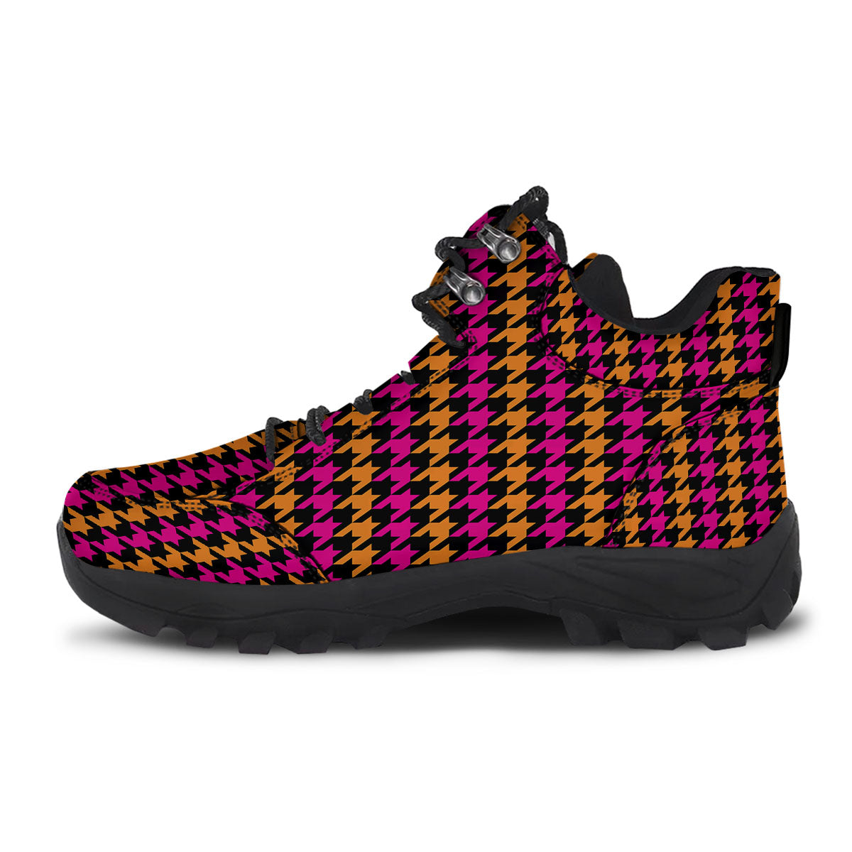 Pink Orange And Black Houndstooth Print Hiking Shoes-grizzshop