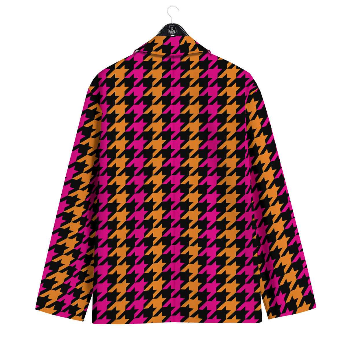 Pink Orange And Black Houndstooth Print Men's Sport Coat-grizzshop