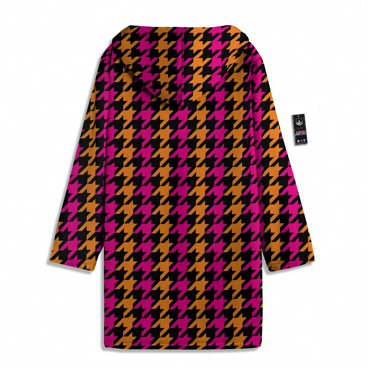 Pink Orange And Black Houndstooth Print Men's Windbreaker Jacket-grizzshop