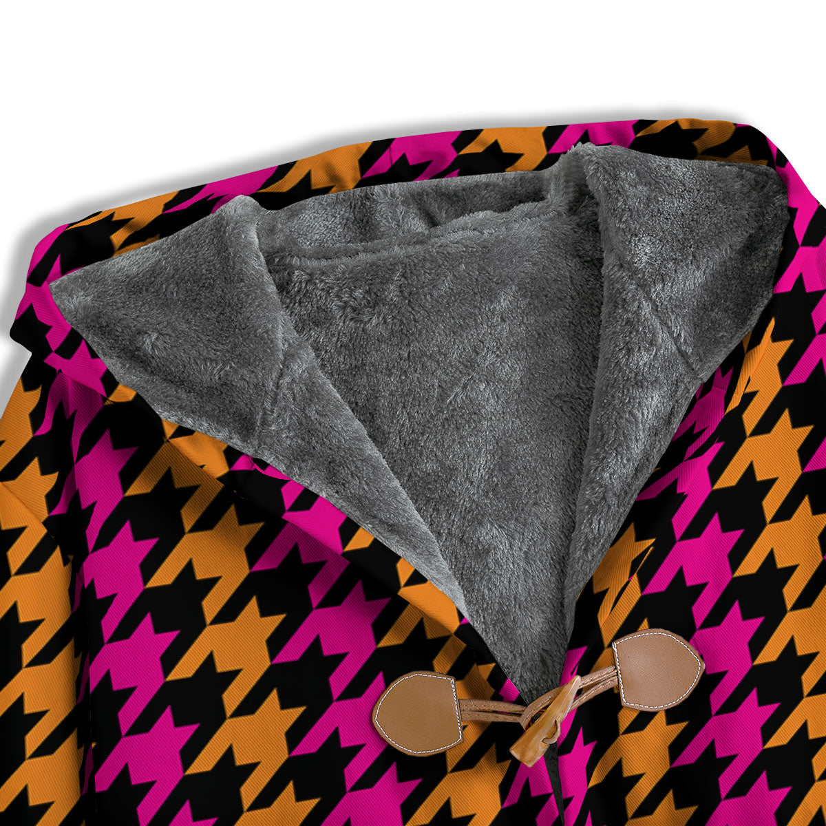 Pink Orange And Black Houndstooth Print Men's Windbreaker Jacket-grizzshop