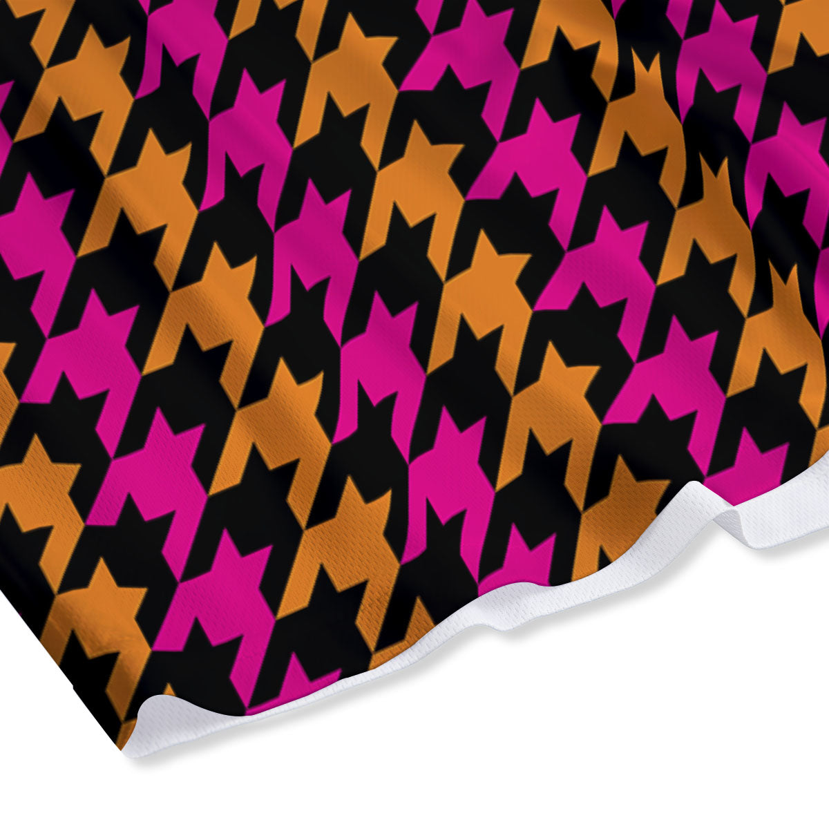 Pink Orange And Black Houndstooth Print Mesh Shorts