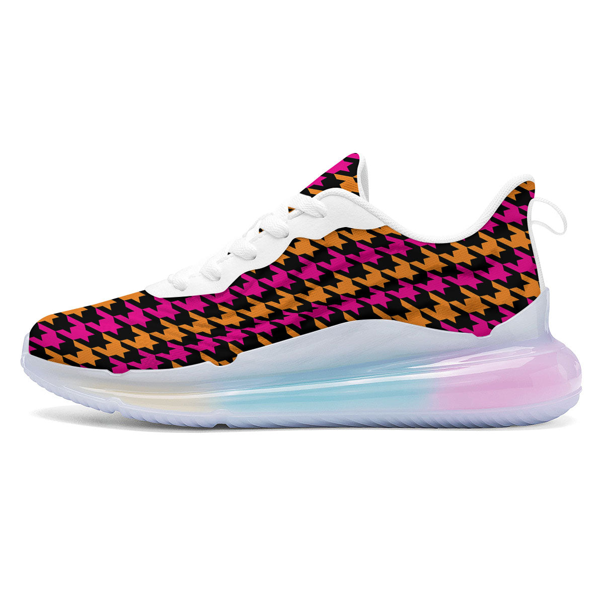 Pink Orange And Black Houndstooth Print Running Sneakers-grizzshop