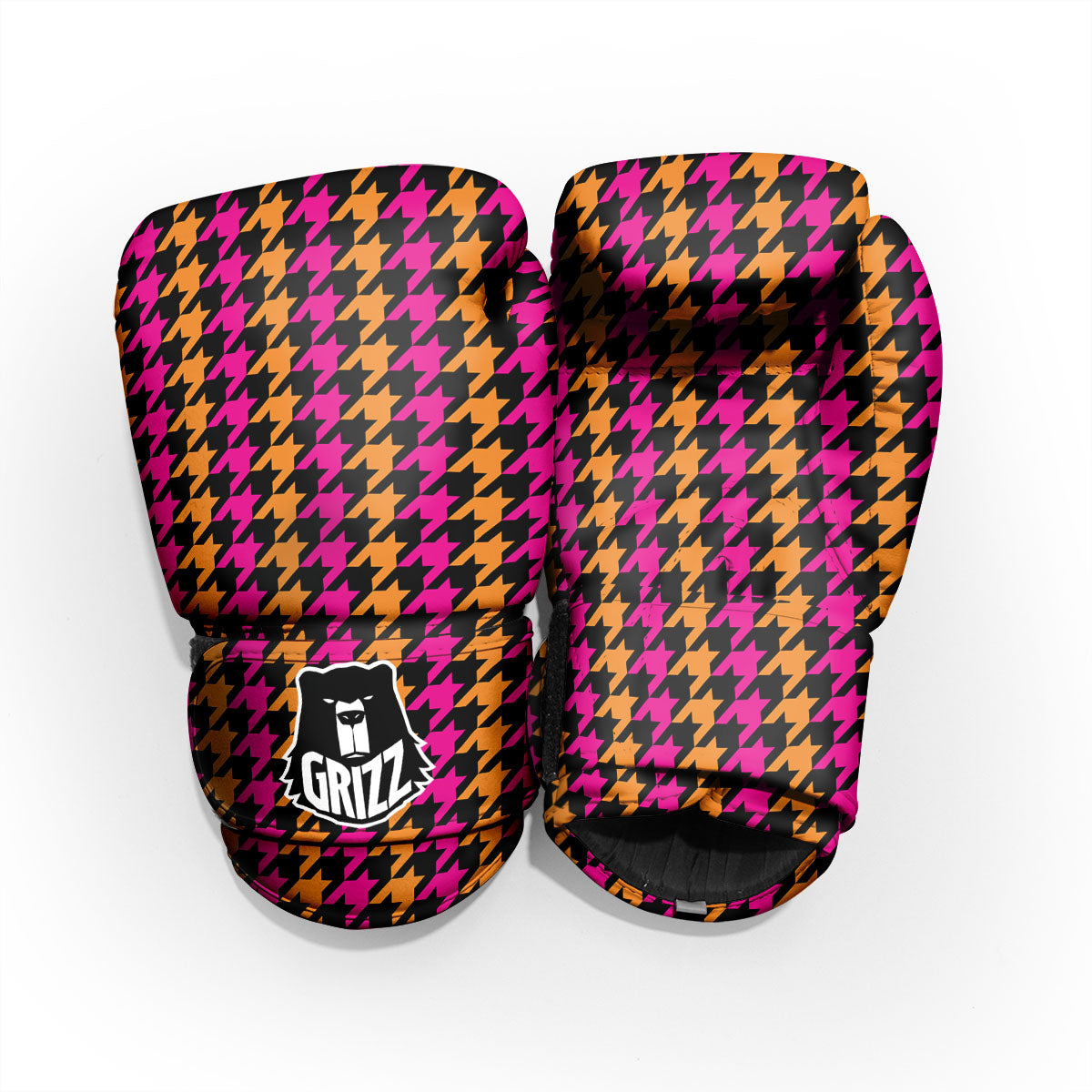 Pink Orange And Black Houndstooth Print Pro Boxing Glove