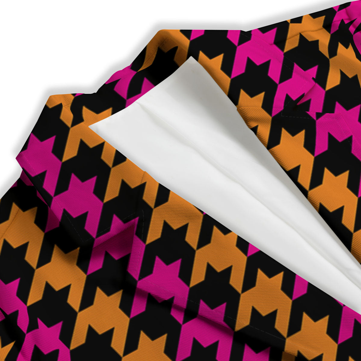 Pink Orange And Black Houndstooth Print Women's Blazer-grizzshop