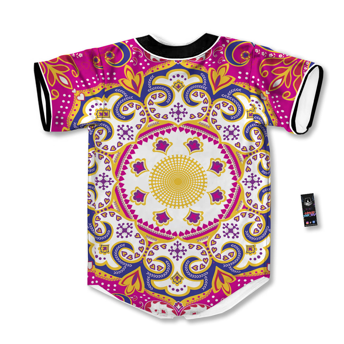 Pink Paisley And Mandala Print Baseball Jersey-grizzshop