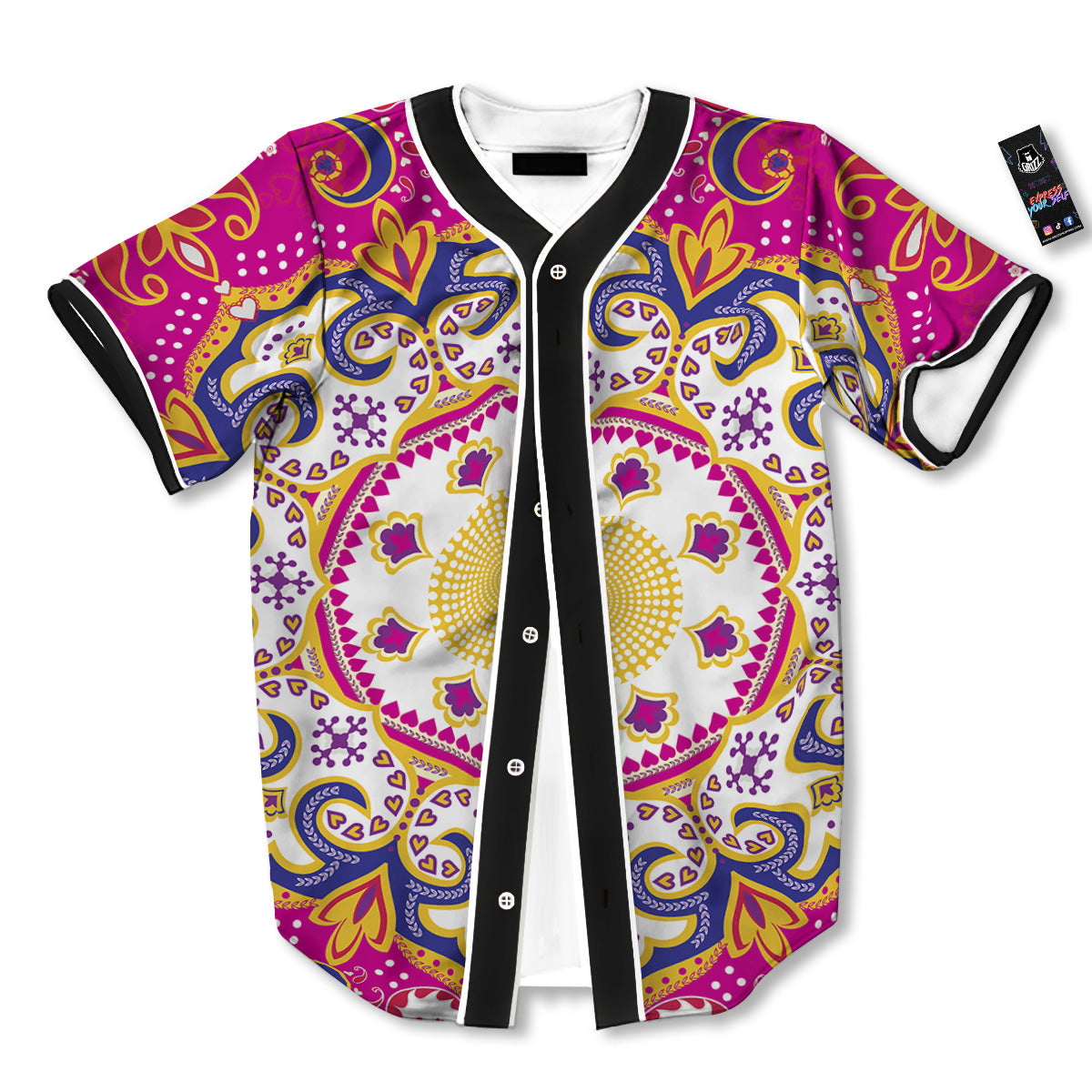 Pink Paisley And Mandala Print Baseball Jersey-grizzshop