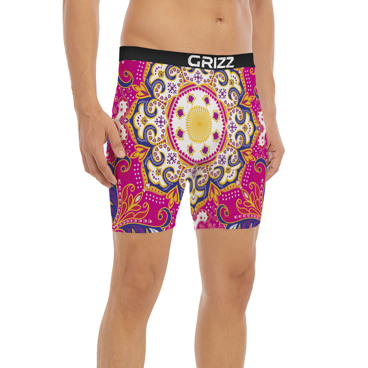 Pink Paisley And Mandala Print Boxer Briefs-grizzshop