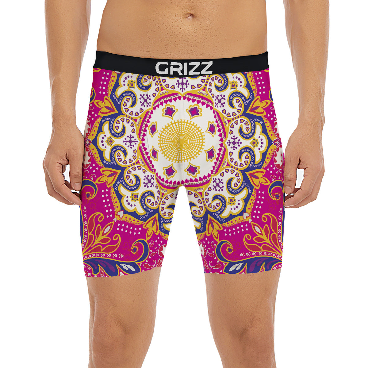 Pink Paisley And Mandala Print Boxer Briefs-grizzshop