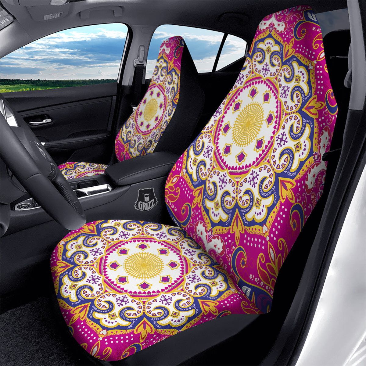 Pink Paisley And Mandala Print Car Seat Covers-grizzshop