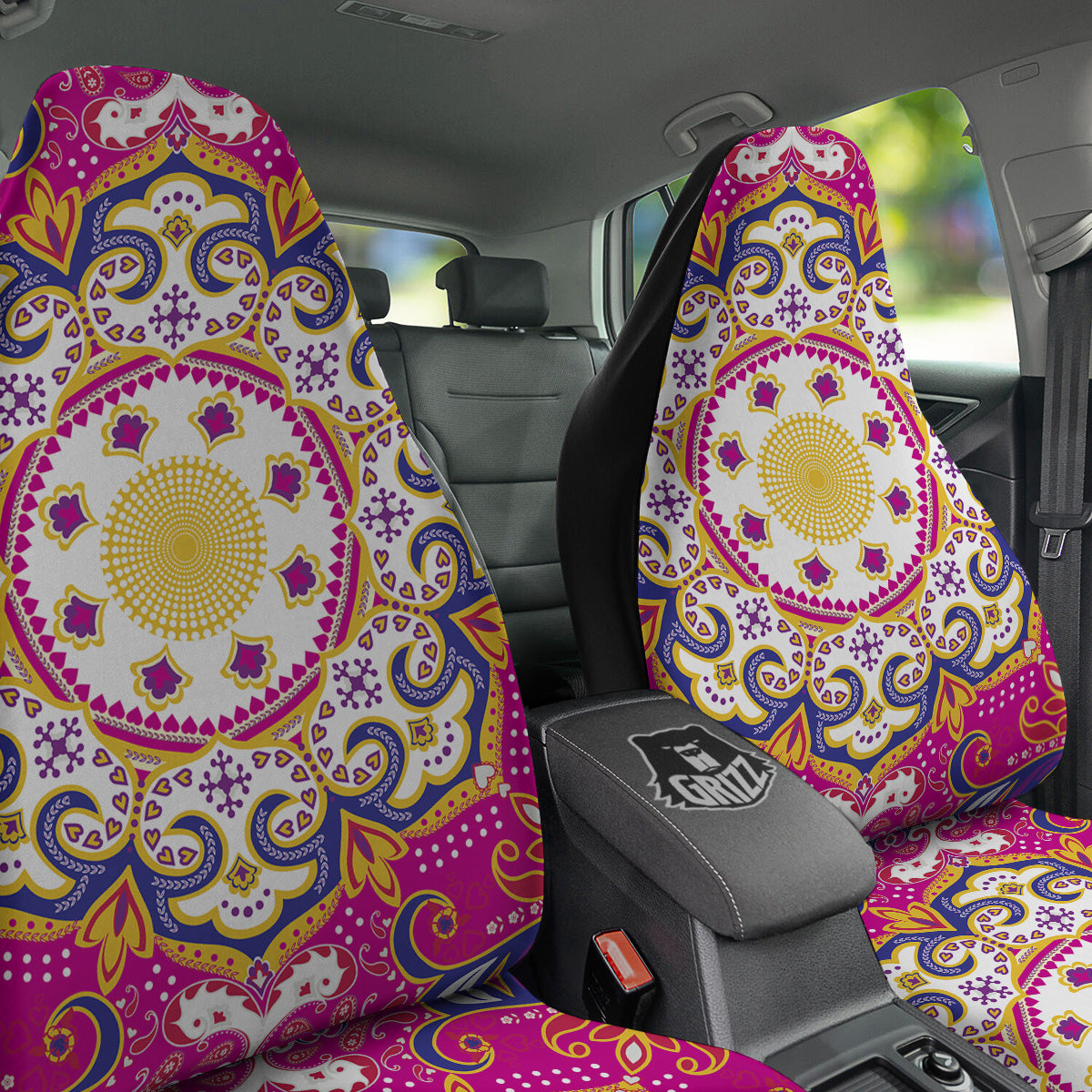 Pink Paisley And Mandala Print Car Seat Covers-grizzshop