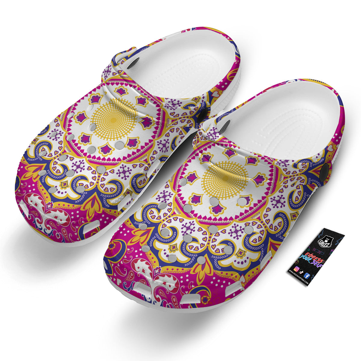 Pink Paisley And Mandala Print Clog-grizzshop