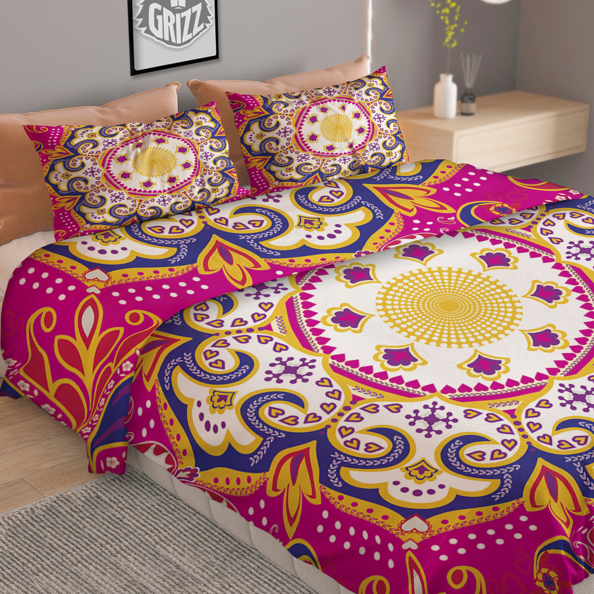 Pink Paisley And Mandala Print Duvet Cover Bedding Set