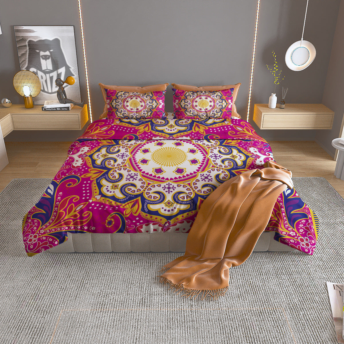 Pink Paisley And Mandala Print Duvet Cover Bedding Set