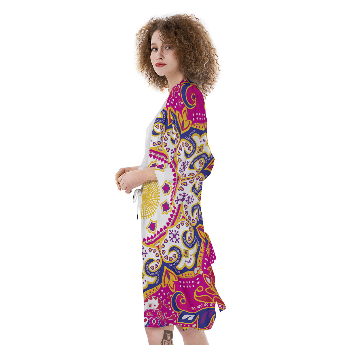 Pink Paisley And Mandala Print Kimono-grizzshop