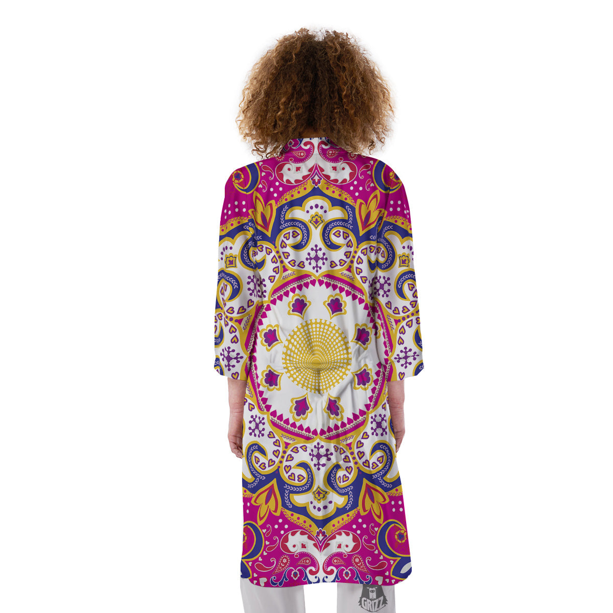 Pink Paisley And Mandala Print Kimono-grizzshop
