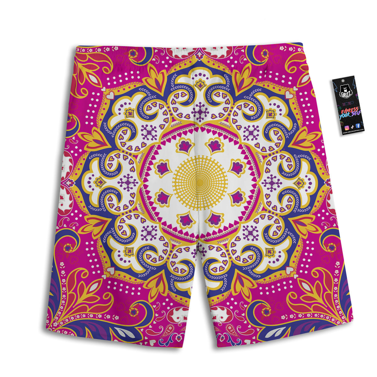 Pink Paisley And Mandala Print Men's Athletic Shorts