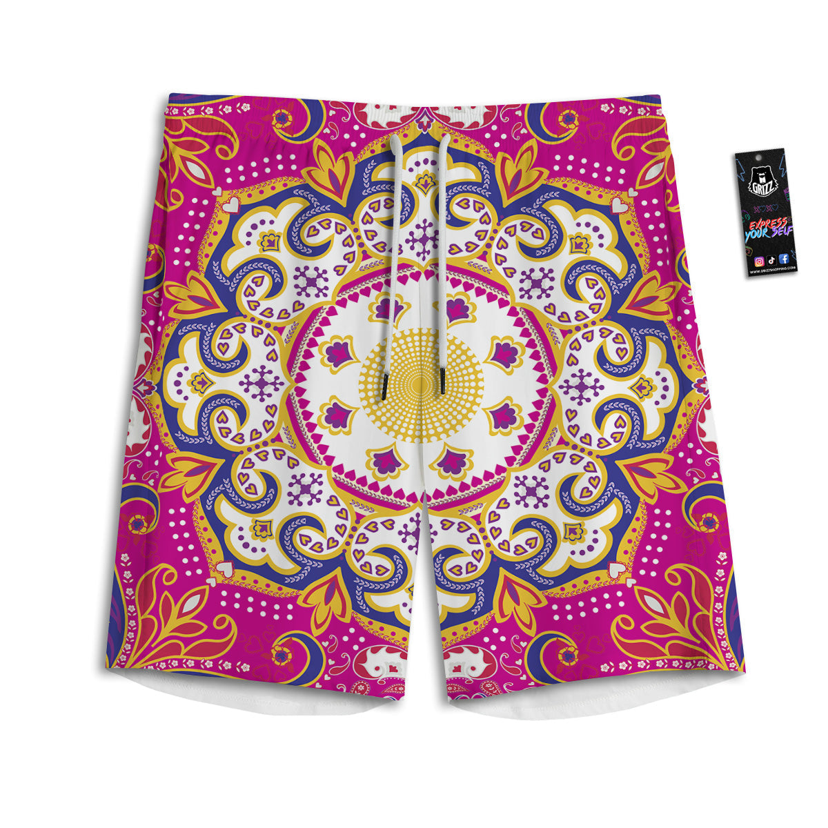 Pink Paisley And Mandala Print Men's Athletic Shorts