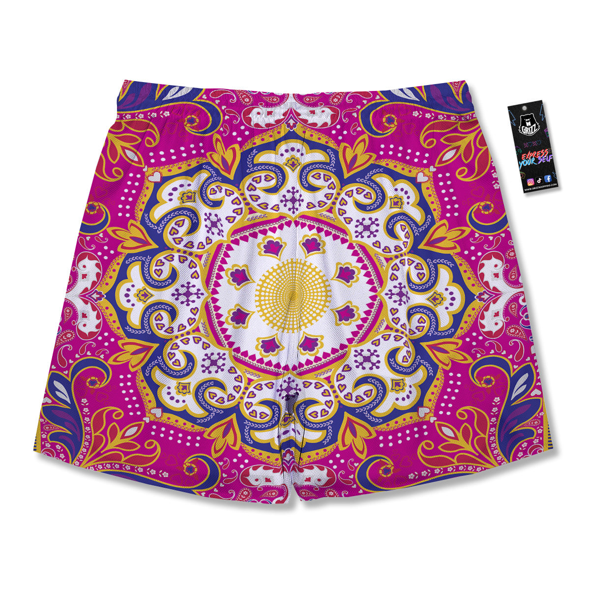 Pink Paisley And Mandala Print Men's Running Shorts-grizzshop