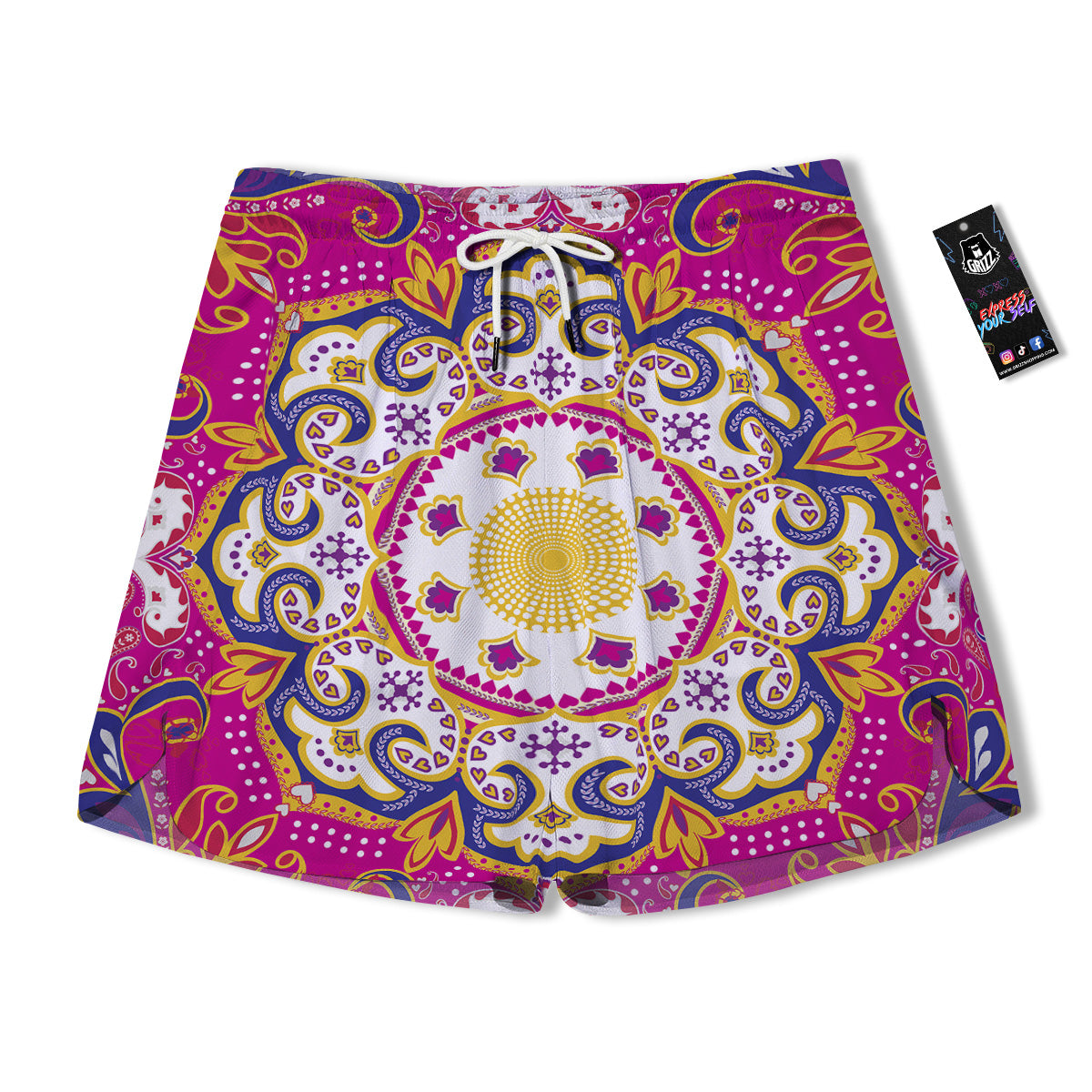 Pink Paisley And Mandala Print Men's Running Shorts-grizzshop