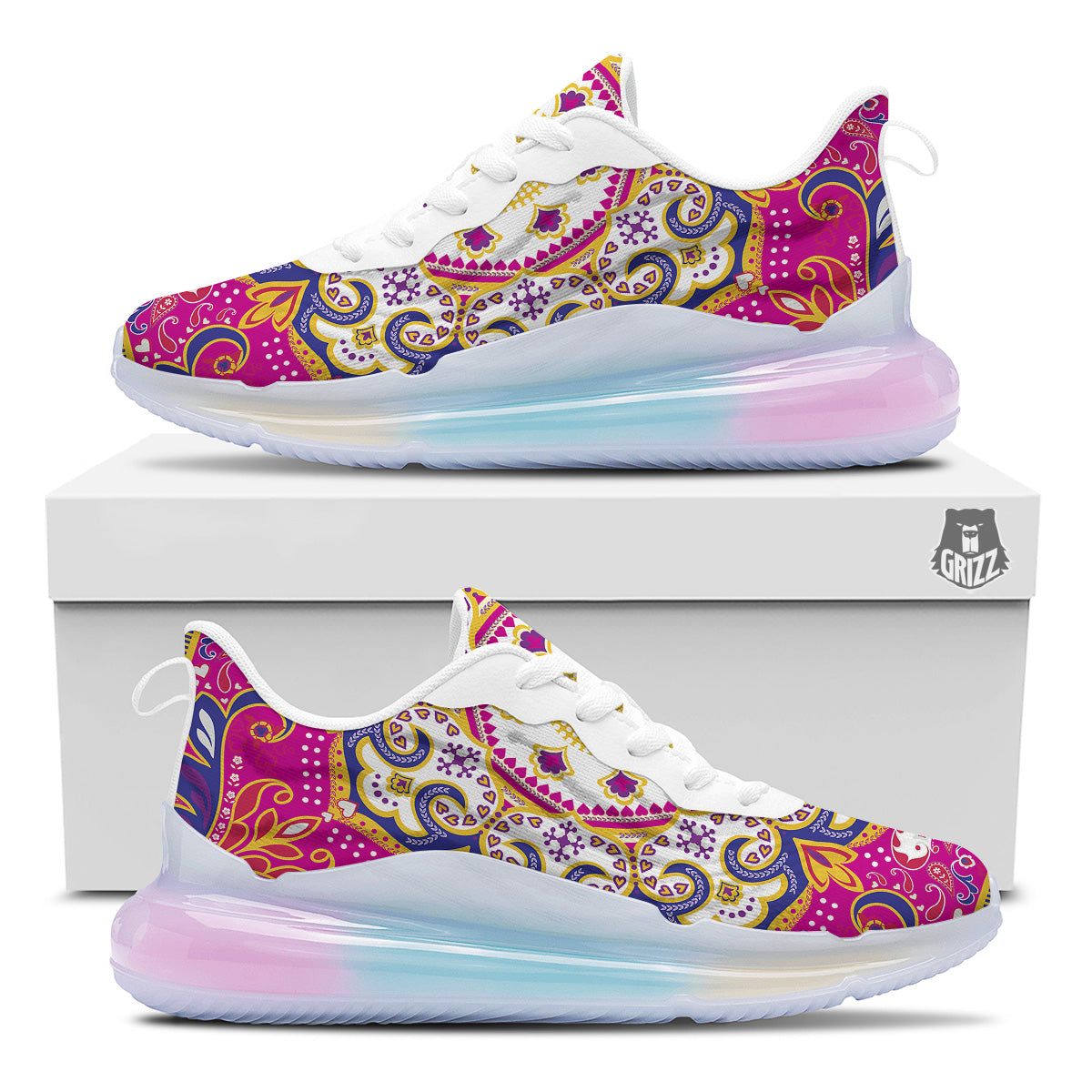 Pink Paisley And Mandala Print Running Sneakers-grizzshop