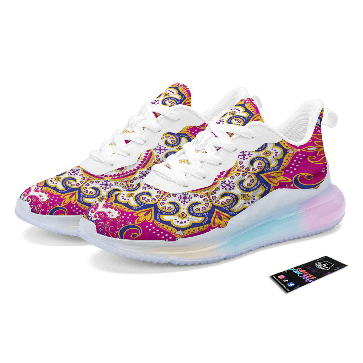 Pink Paisley And Mandala Print Running Sneakers-grizzshop