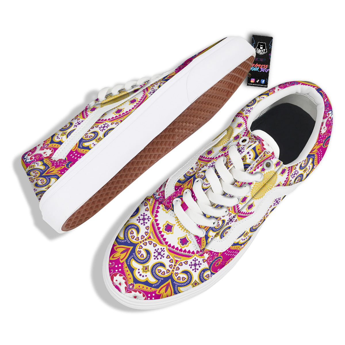 Pink Paisley And Mandala Print Skate Shoes-grizzshop