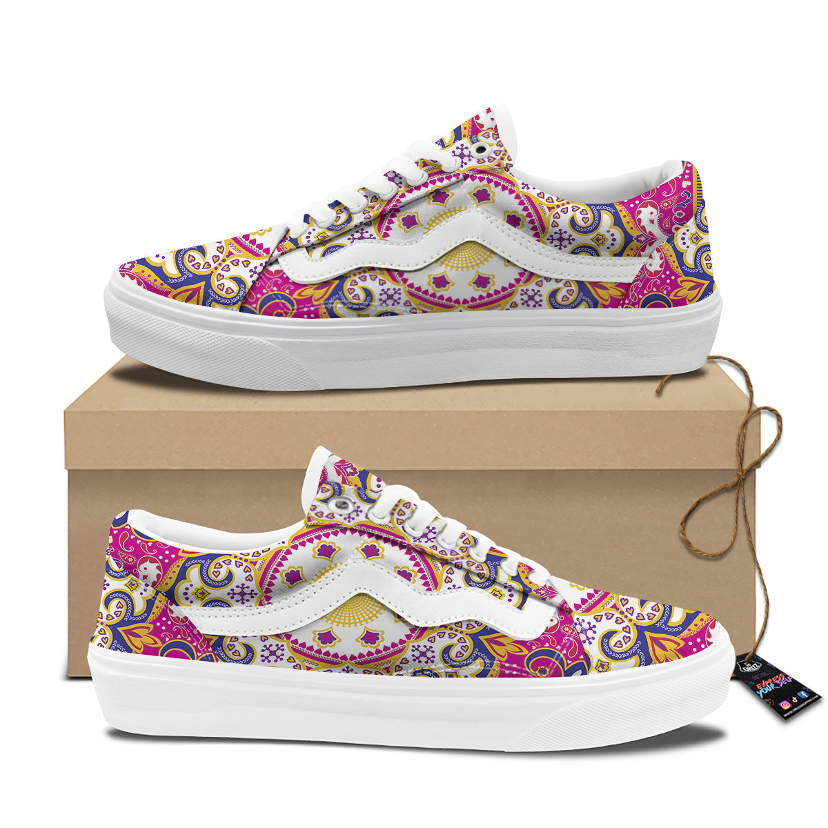Pink Paisley And Mandala Print Skate Shoes-grizzshop