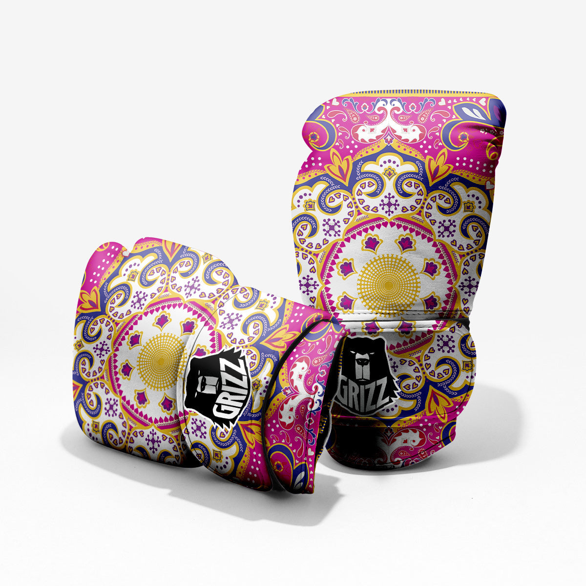 Pink Paisley And Mandala Print Pro Boxing Glove