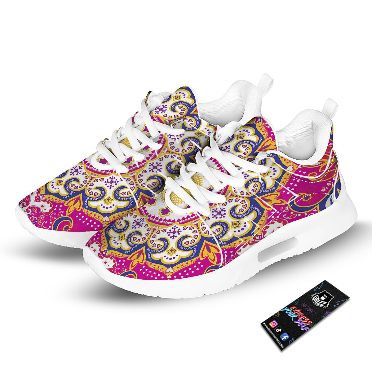 Pink Paisley And Mandala Print Tennis Shoes-grizzshop