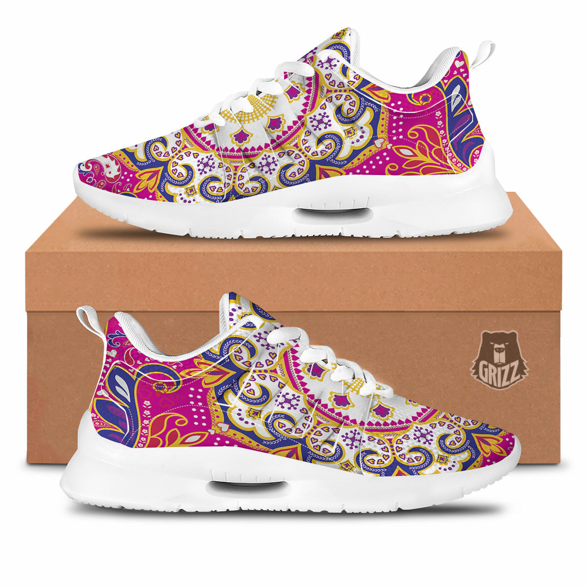 Pink Paisley And Mandala Print Tennis Shoes-grizzshop