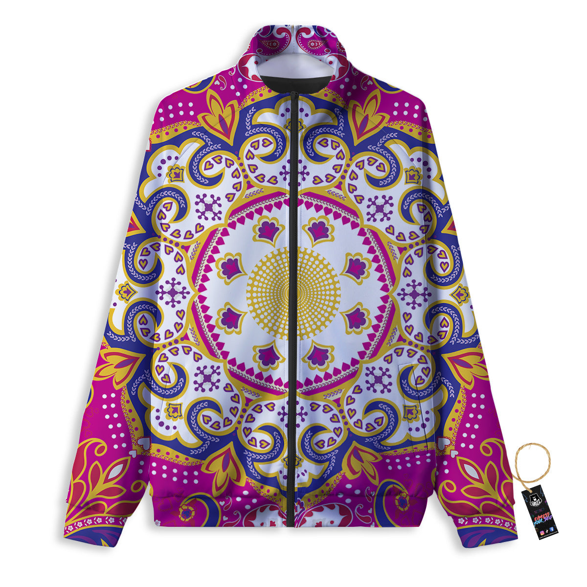 Pink Paisley And Mandala Print Track Jacket-grizzshop