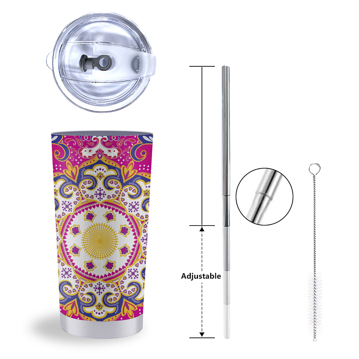 Pink Paisley And Mandala Print Tumbler-grizzshop