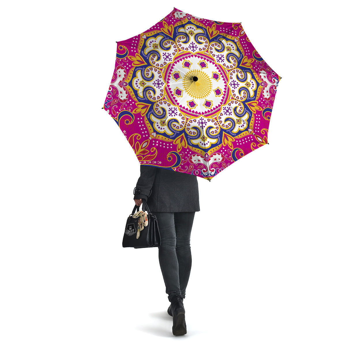Pink Paisley And Mandala Print Umbrella-grizzshop